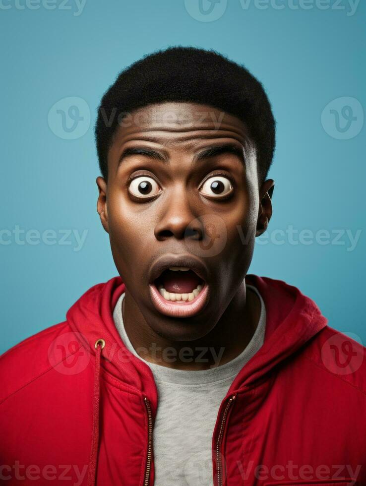 Young man with African features who appears to be shocked AI Generative photo