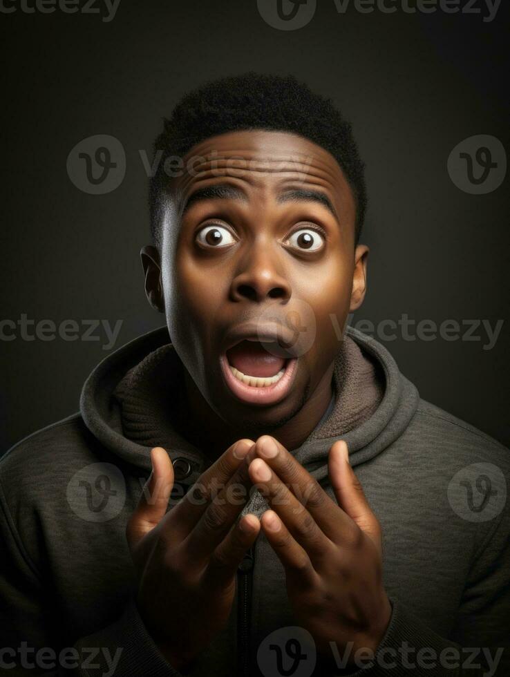 Young man with African features who appears to be shocked AI Generative photo
