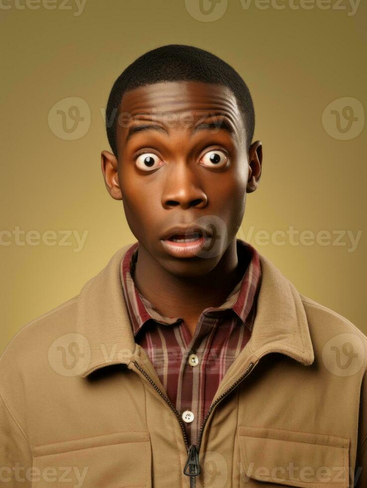Young man with African features who appears to be shocked AI Generative photo