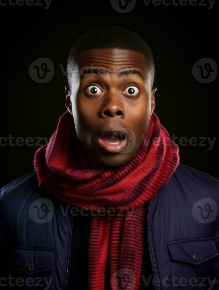 Young man with African features who appears to be shocked AI Generative photo