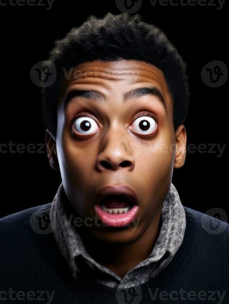 Young man with African features who appears to be shocked AI Generative photo