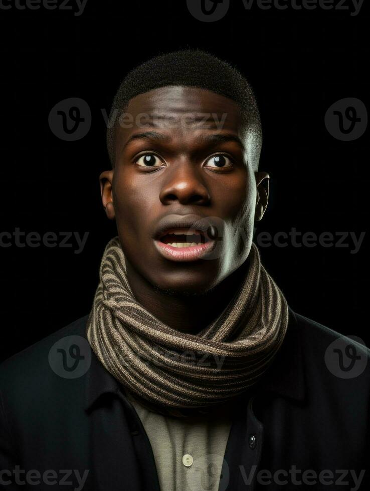 Young man with African features who appears to be shocked AI Generative photo