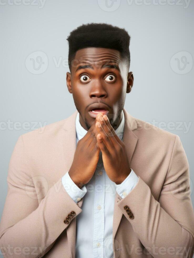 Young man with African features who appears to be shocked AI Generative photo