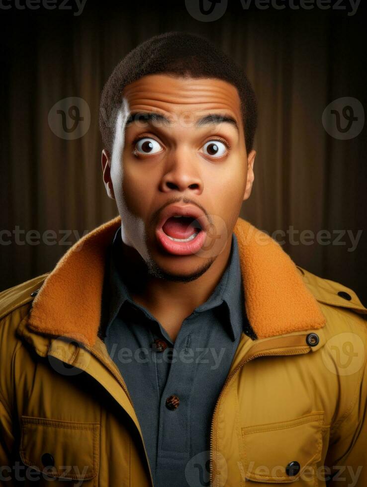 Young man with African features who appears to be shocked AI Generative photo