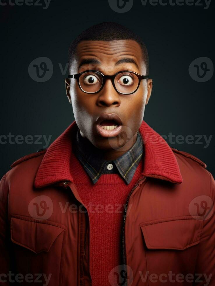 Young man with African features who appears to be shocked AI Generative photo