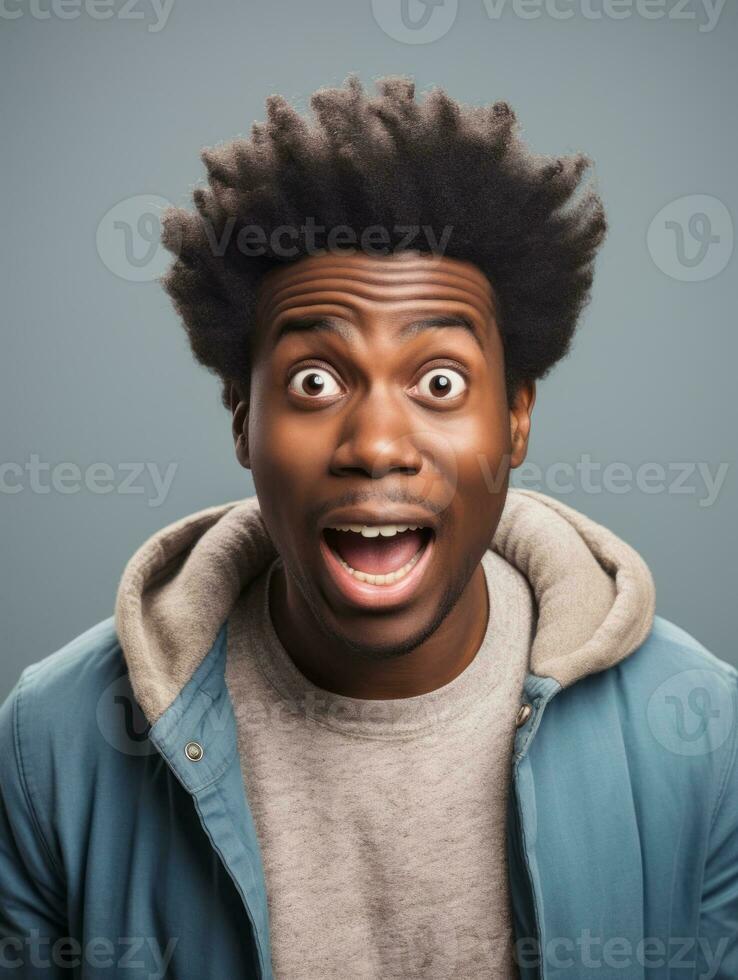 Young man with African features who appears to be shocked AI Generative photo