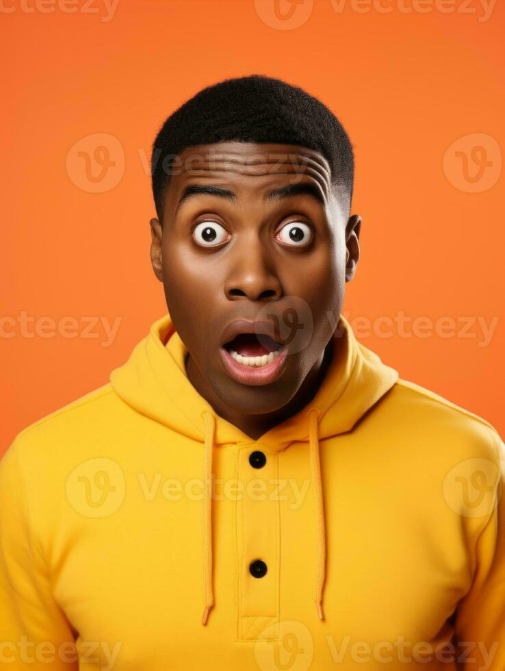 Young man with African features who appears to be shocked AI Generative photo