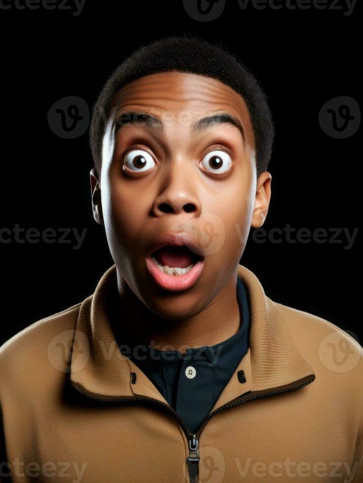 Young man with African features who appears to be shocked AI Generative photo