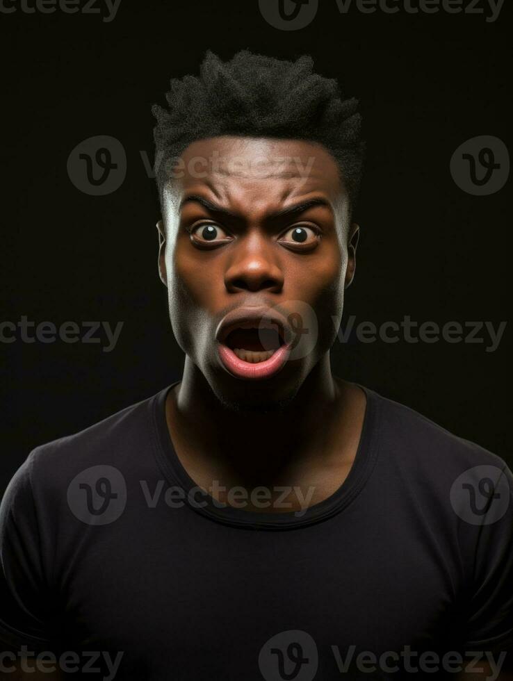 Young man with African features who appears to be shocked AI Generative photo