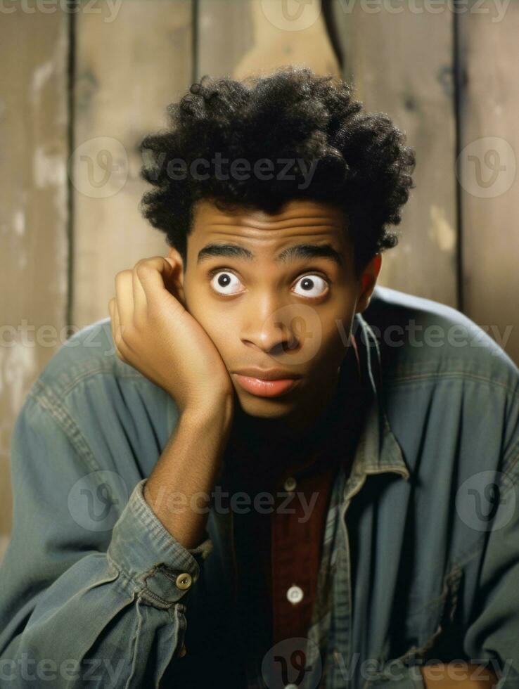 Young man with African features who appears to be shocked AI Generative photo