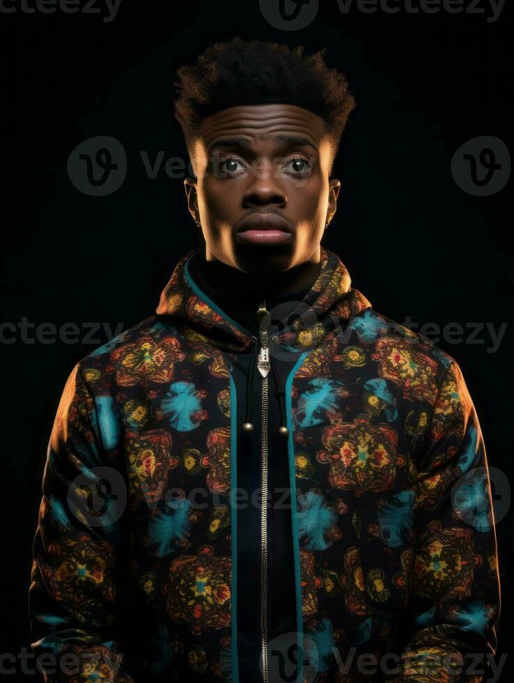 Young man with African features who appears to be shocked AI Generative photo