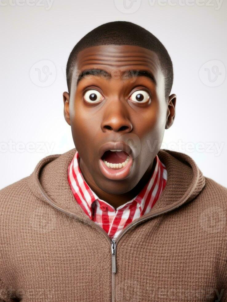 Young man with African features who appears to be shocked AI Generative photo