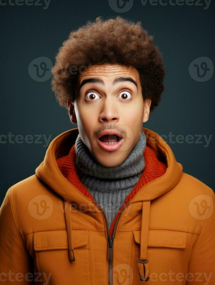 Young man with African features who appears to be shocked AI Generative photo