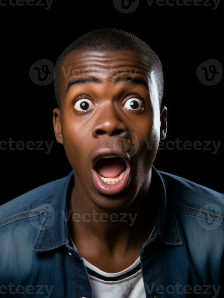 Young man with African features who appears to be shocked AI Generative photo