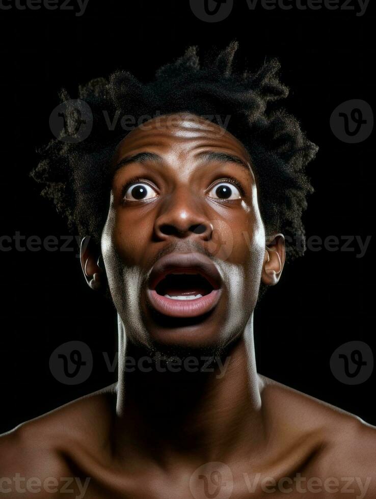Young man with African features who appears to be shocked AI Generative photo