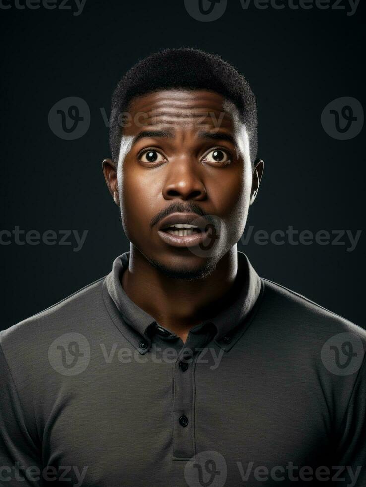 Young man with African features who appears to be shocked AI Generative photo