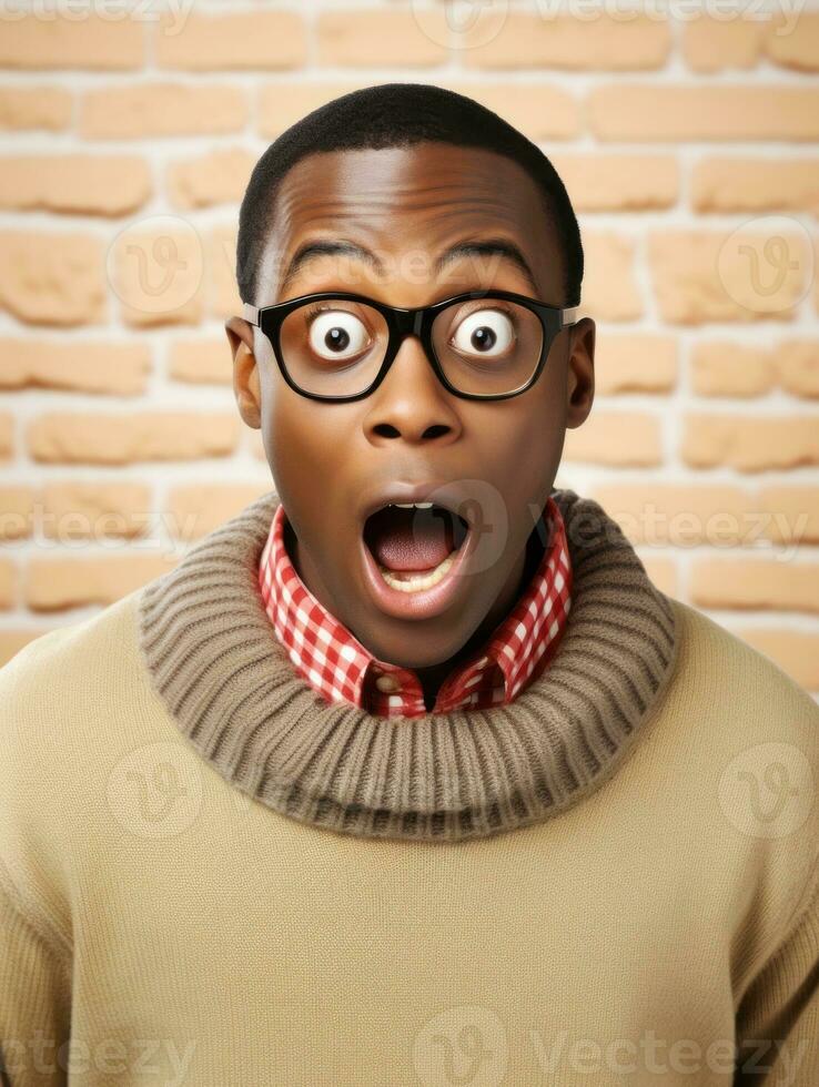 Young man with African features who appears to be shocked AI Generative photo
