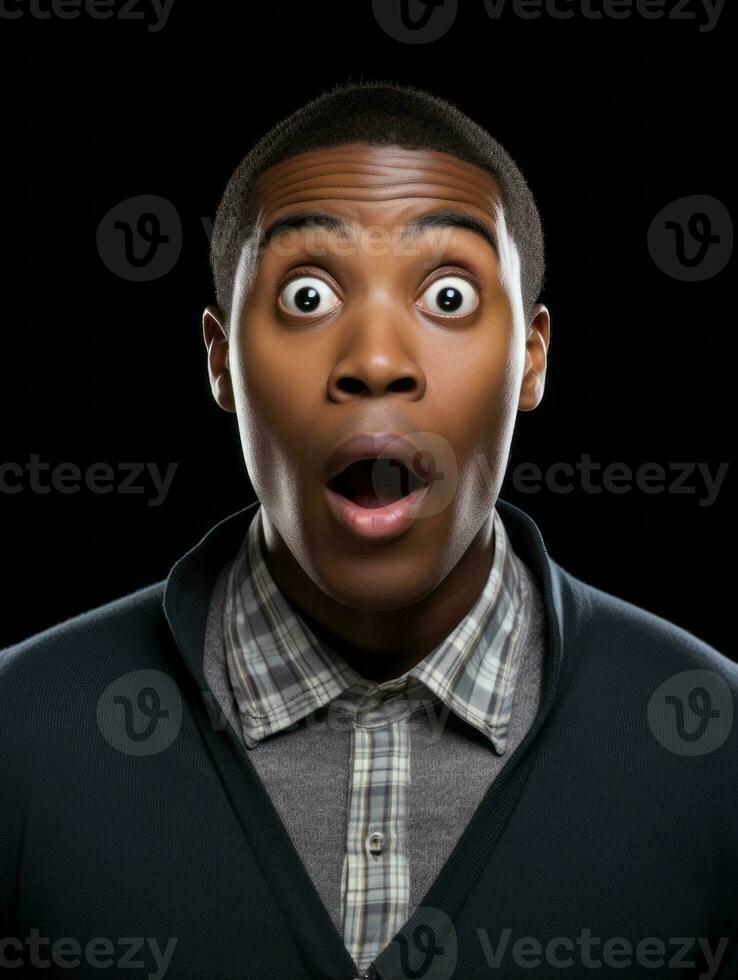 Young man with African features who appears to be shocked AI Generative photo