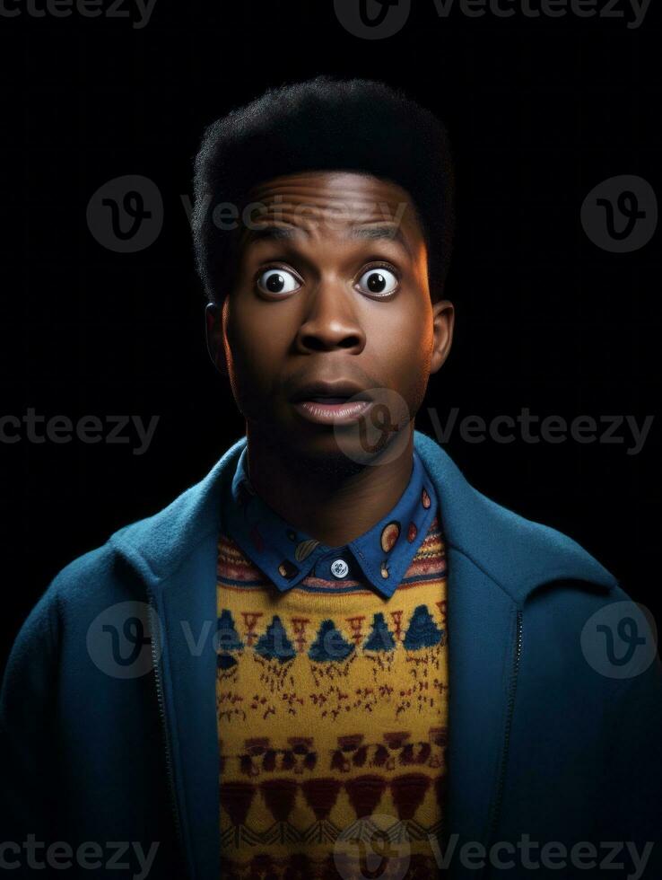 Young man with African features who appears to be shocked AI Generative photo
