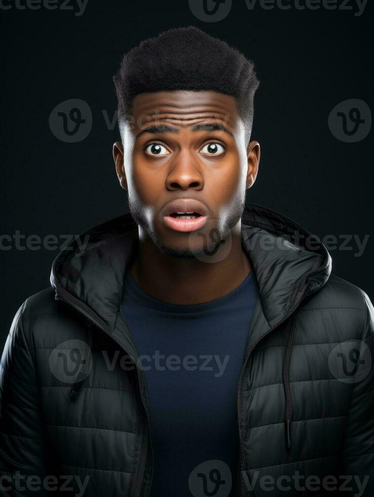 Young man with African features who appears to be shocked AI Generative photo