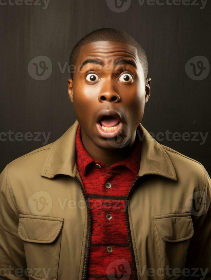Young man with African features who appears to be shocked AI Generative photo