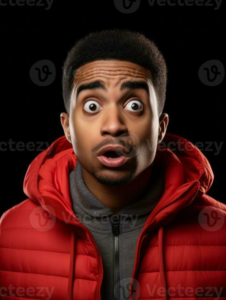 Young man with African features who appears to be shocked AI Generative photo
