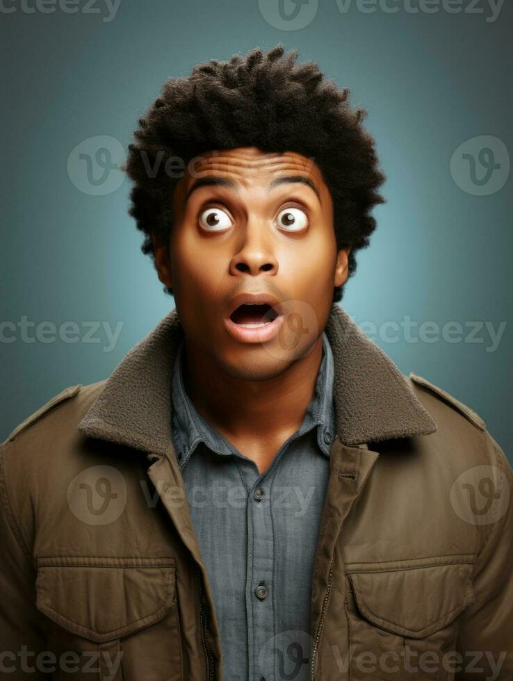 Young man with African features who appears to be shocked AI Generative photo