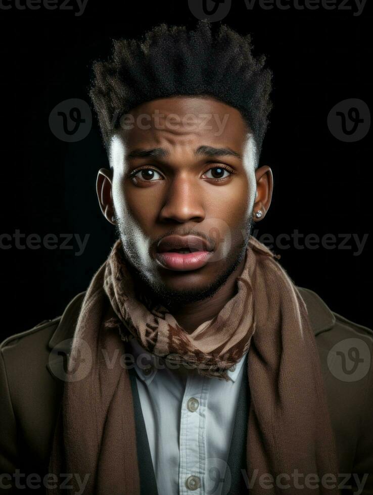 Young man with African features who appears to be shocked AI Generative photo