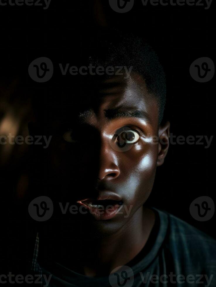 Young man with African features who appears to be shocked AI Generative photo