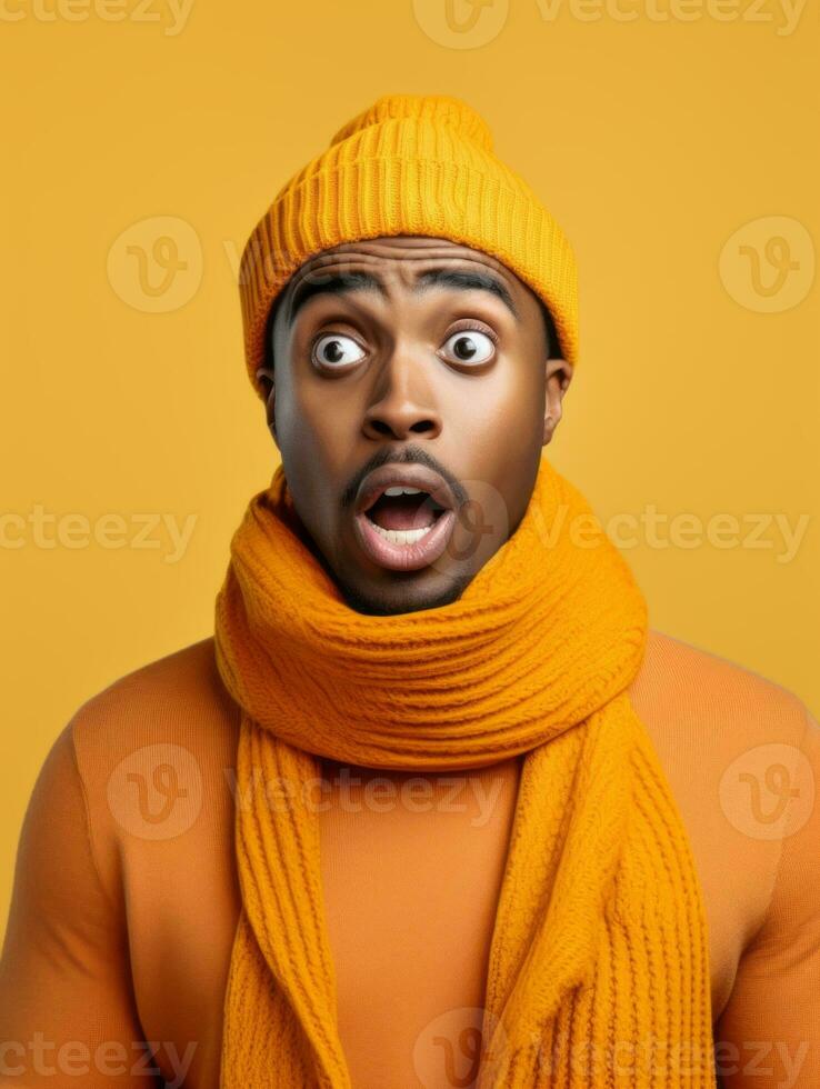 Young man with African features who appears to be shocked AI Generative photo