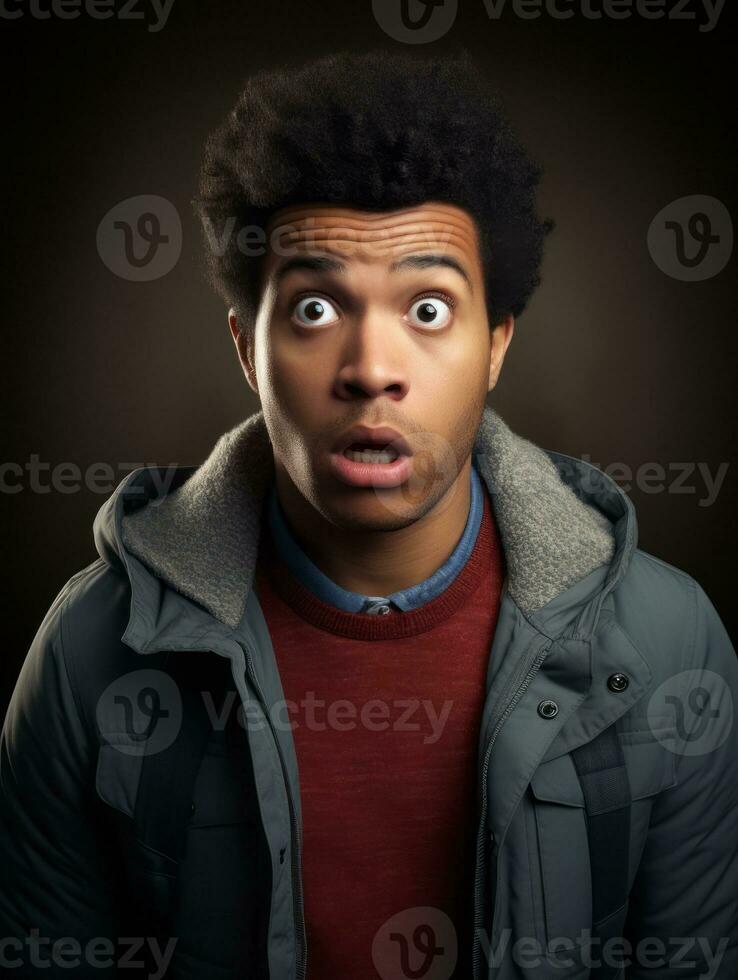 Young man with African features who appears to be shocked AI Generative photo