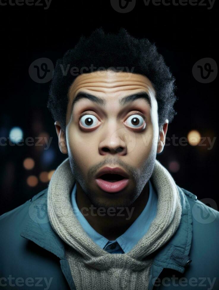 Young man with African features who appears to be shocked AI Generative photo
