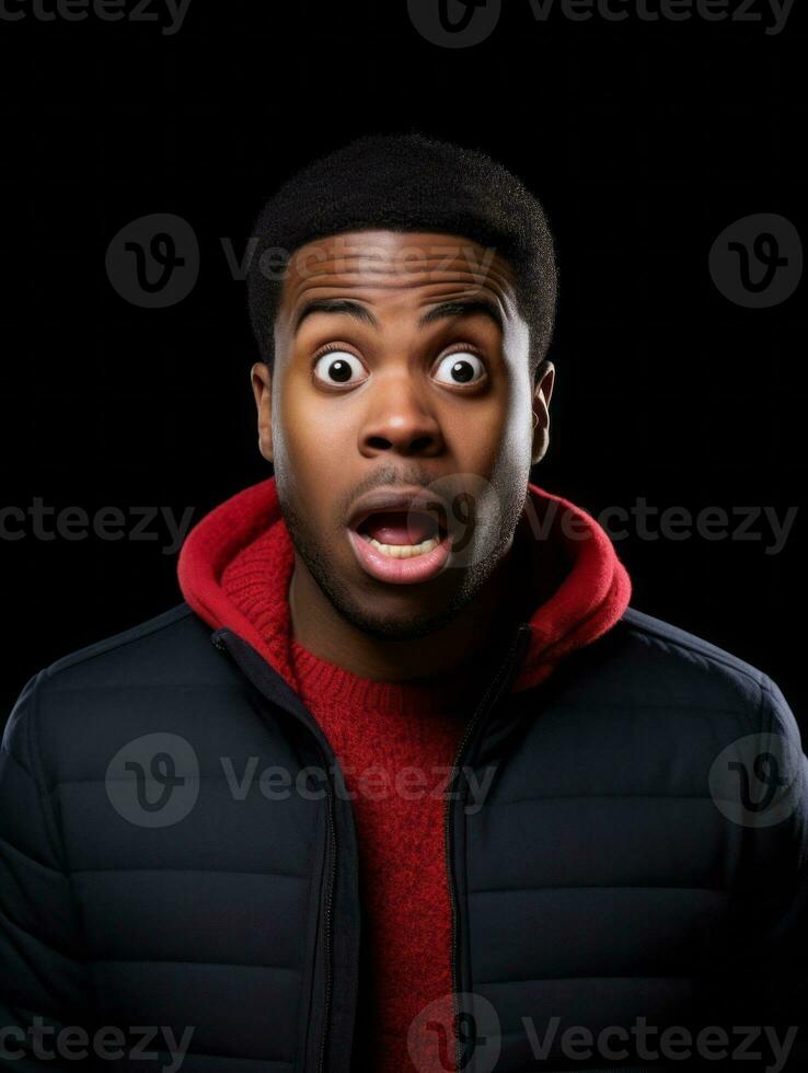 Young man with African features who appears to be shocked AI Generative photo