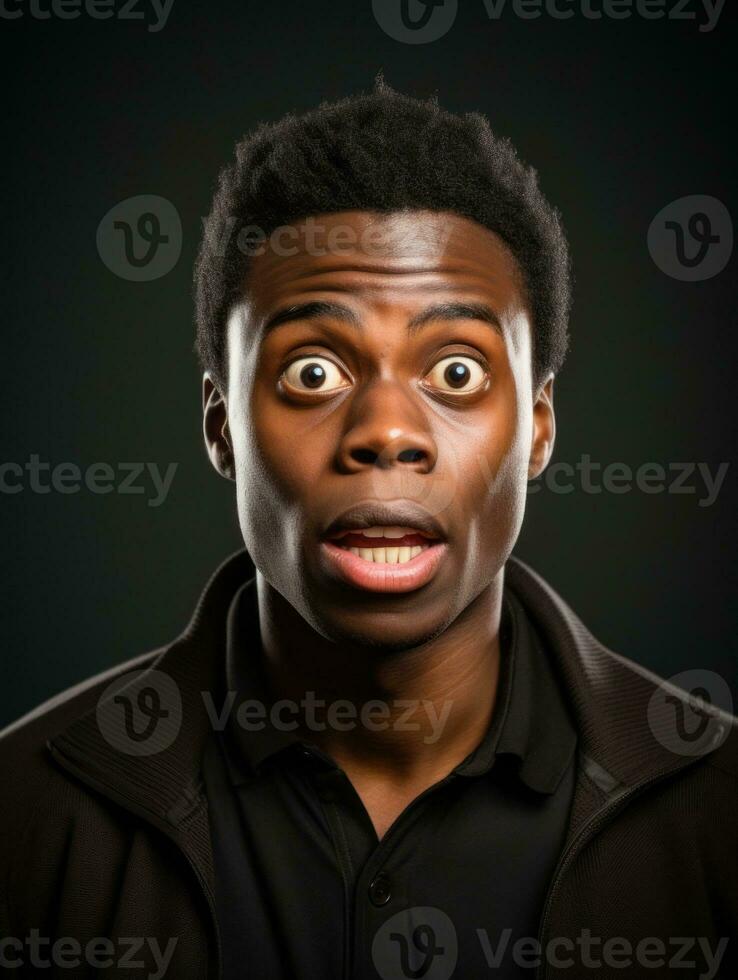 Young man with African features who appears to be shocked AI Generative photo