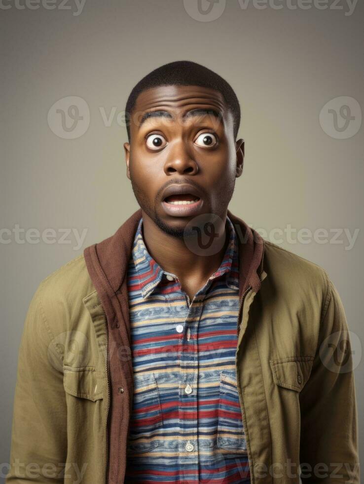 Young man with African features who appears to be shocked AI Generative photo