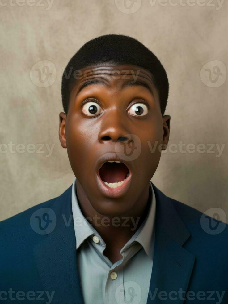 Young man with African features who appears to be shocked AI Generative photo