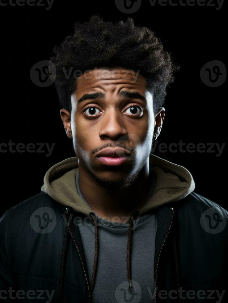Young man with African features who appears to be shocked AI Generative photo