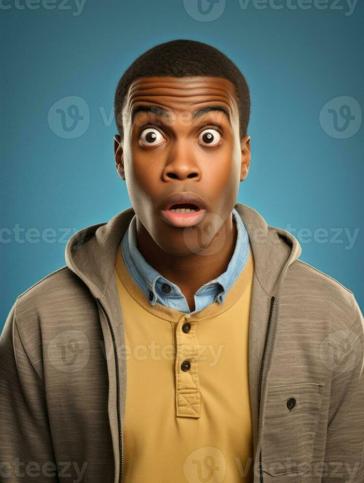 Young man with African features who appears to be shocked AI Generative photo