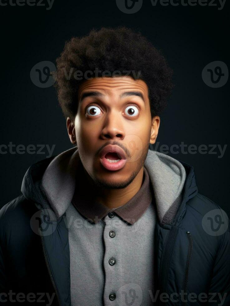 Young man with African features who appears to be shocked AI Generative photo