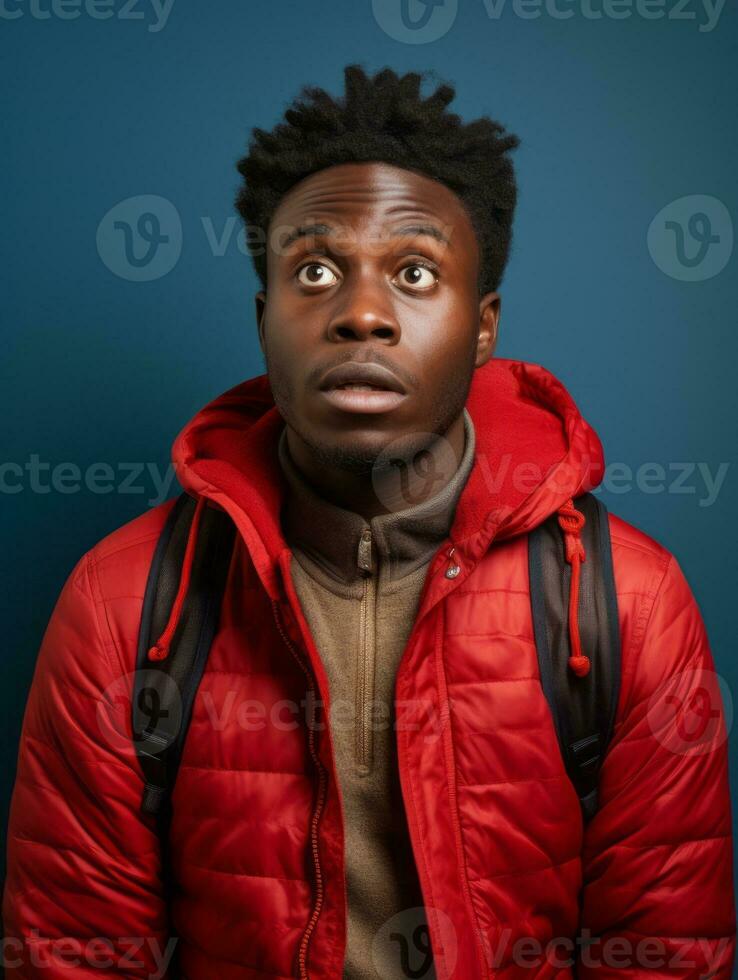 Young man with African features who appears to be shocked AI Generative photo