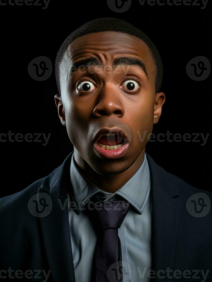 Young man with African features who appears to be shocked AI Generative photo