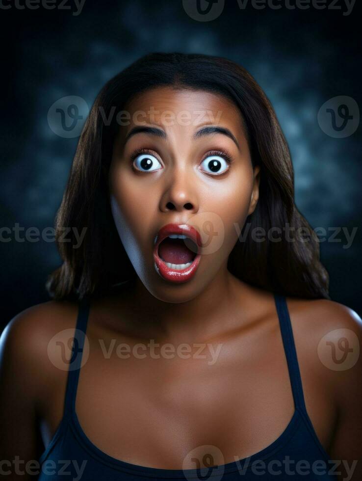 Young woman with African features who appears to be schocked AI Generative photo