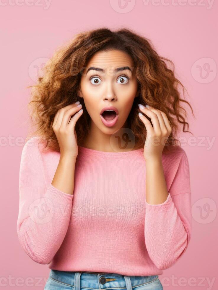 Young woman with African features who appears to be schocked AI Generative photo