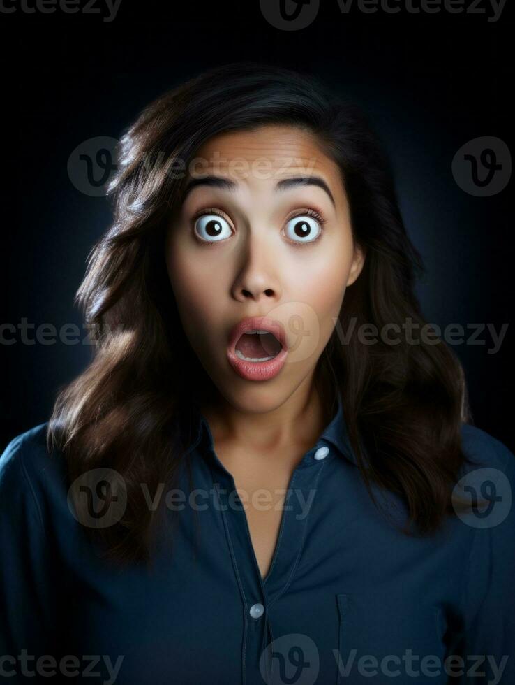Young woman with African features who appears to be schocked AI Generative photo