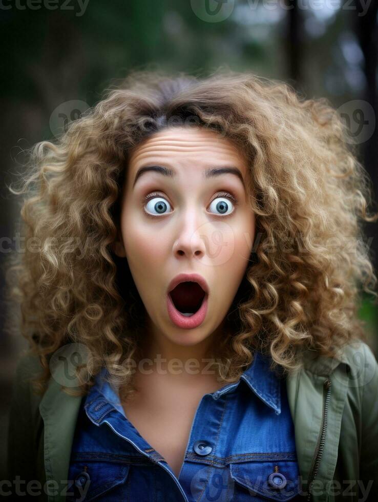 Young woman with African features who appears to be schocked AI Generative photo