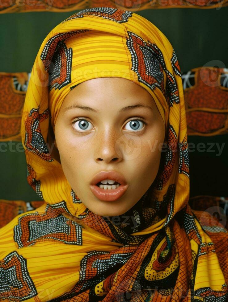 Young woman with African features who appears to be schocked AI Generative photo