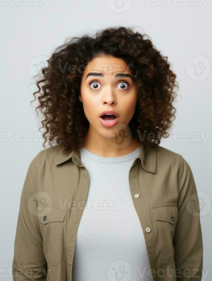 Young woman with African features who appears to be schocked AI Generative photo