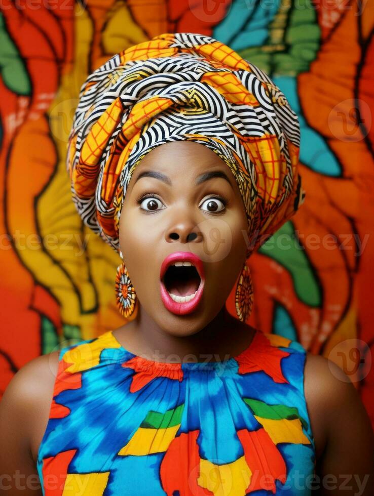 Young woman with African features who appears to be schocked AI Generative photo