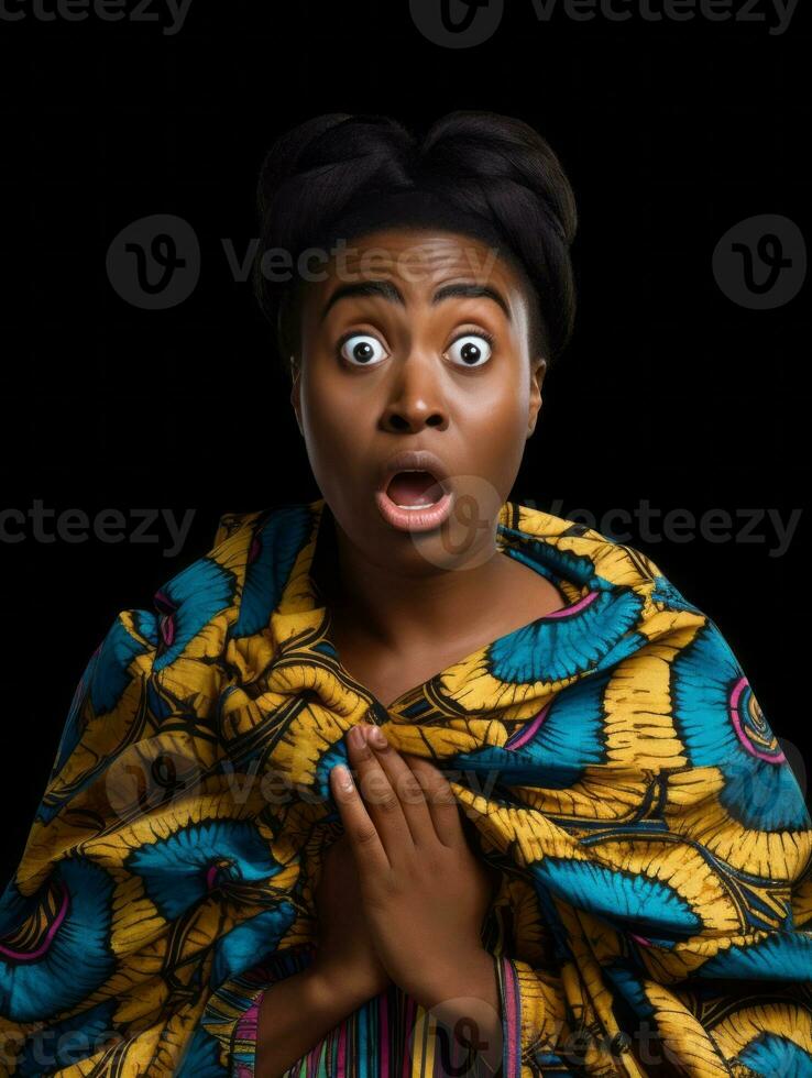 Young woman with African features who appears to be schocked AI Generative photo