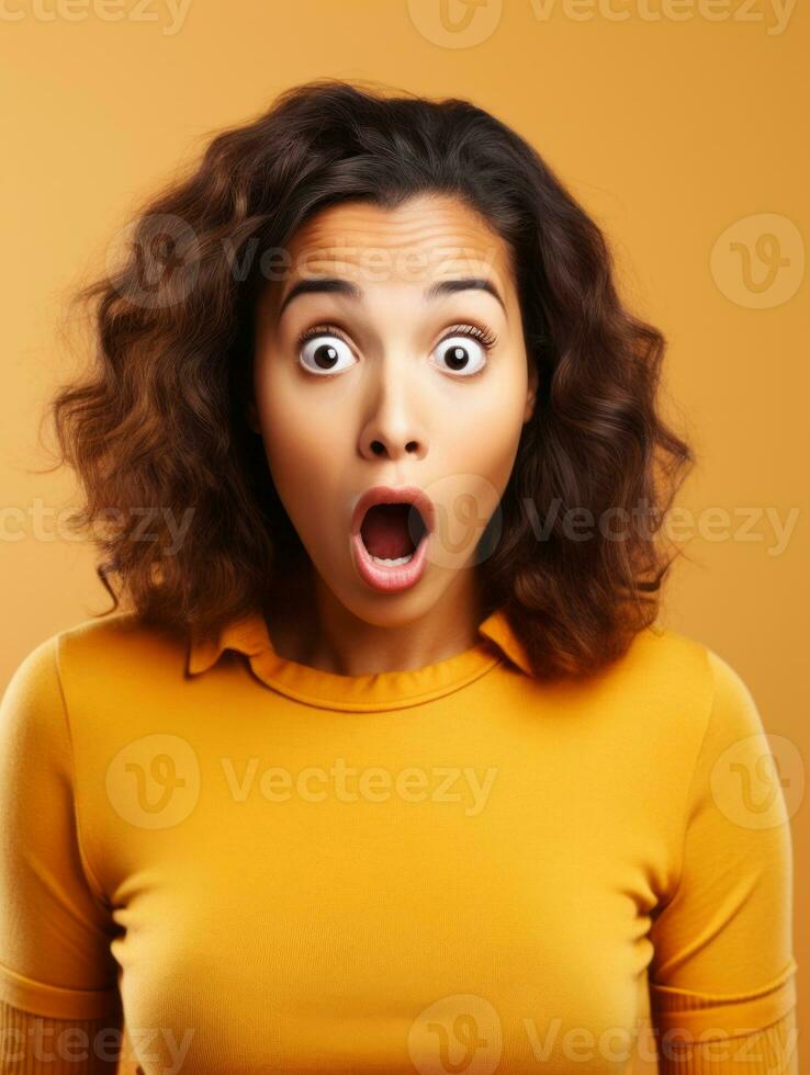 Young woman with African features who appears to be schocked AI Generative photo